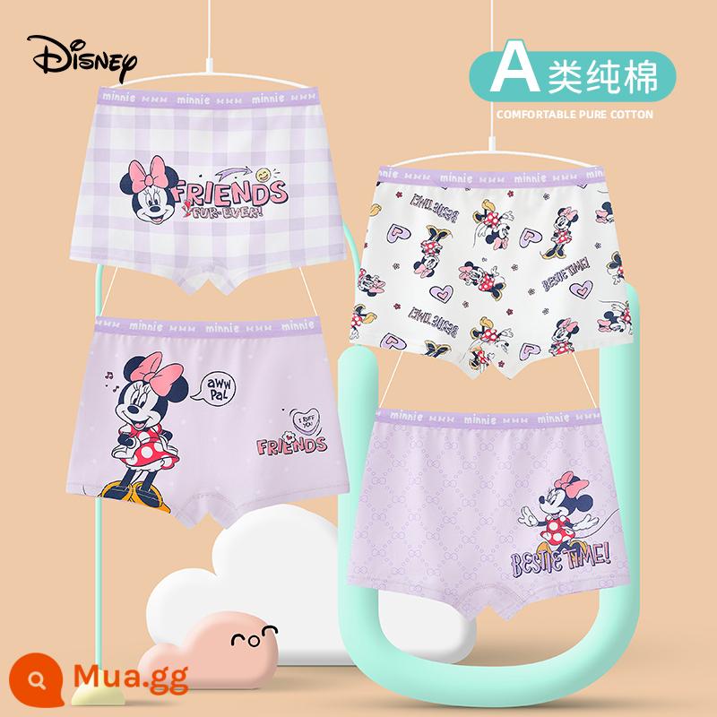 Disney Quần Lót Bé Gái Cotton Trẻ Em Boxer Bé Gái Mùa Hè Quần Lót Boxer Vừa Và Lớn Trẻ Em Cotton Bé Gái - Minnie MK75002 (4 gói cotton kháng khuẩn nguyên chất)