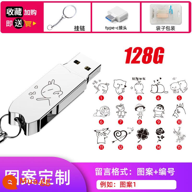 [Chính thức Chính hãng] Ổ đĩa flash USB tốc độ cao 128g Ổ đĩa flash USB dung lượng lớn Điện thoại di động và máy tính Hai mục đích Nam và Nữ Học sinh USB tùy chỉnh - Bạc quý 128G (tùy chỉnh phim hoạt hình)