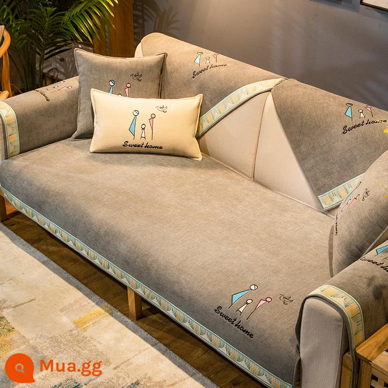 Voan Sofa Đệm Bốn Mùa Đa Năng Chống Trơn Trượt Cao Cấp Bọc Vải Bắc Âu Đơn Giản Hiện Đại Đệm Bao Gồm Đa Năng - Anjia-xám