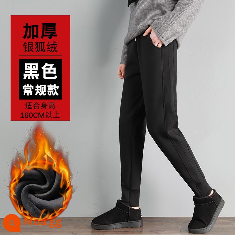 Gỗ quần thể thao dày 2022 Mới mùa thu và mùa đông tích hợp quần nhung Lamb Cashmere mặc quần cotton quần mùa đông - Màu đen nhung cáo bạc [kiểu thông thường]