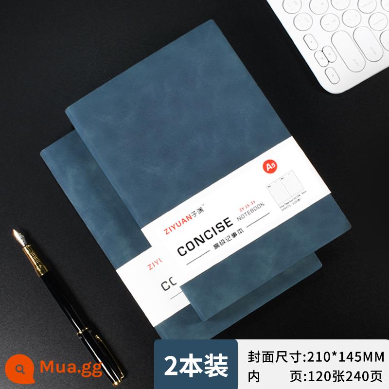 Yangba sổ da a5 cuốn sách có thể được tùy chỉnh dày notepad kinh doanh da đen sổ làm việc văn phòng nhật ký đơn giản bài viết nghệ thuật in logo di động trumpet ins cổ điển cuốn sách nhỏ - A5 màu xanh hải quân 240 trang-2 cuốn