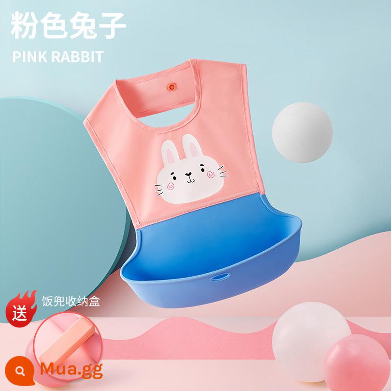 Yếm ăn silicone trẻ em yếm ăn cho bé yếm ăn yếm ăn cho bé túi nước bọt không ăn chủ lực áo khoác ngoài siêu mềm chống thấm nước - Thỏ hồng [có hộp đựng] 0-3 tuổi