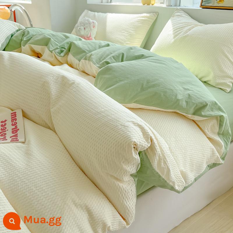 Bánh quế vỏ chăn đồng màu đơn vỏ chăn đơn mảnh mùa hè thoáng mát không cotton nguyên chất cotton ký túc xá chăn ga gối lụa băng mùa hè - Bánh quế ép xốp-phô mai + Xanh nhạt [Bánh quế dành cho bà mẹ và trẻ sơ sinh, mềm mại và thoải mái, ngủ khỏa thân lành mạnh]