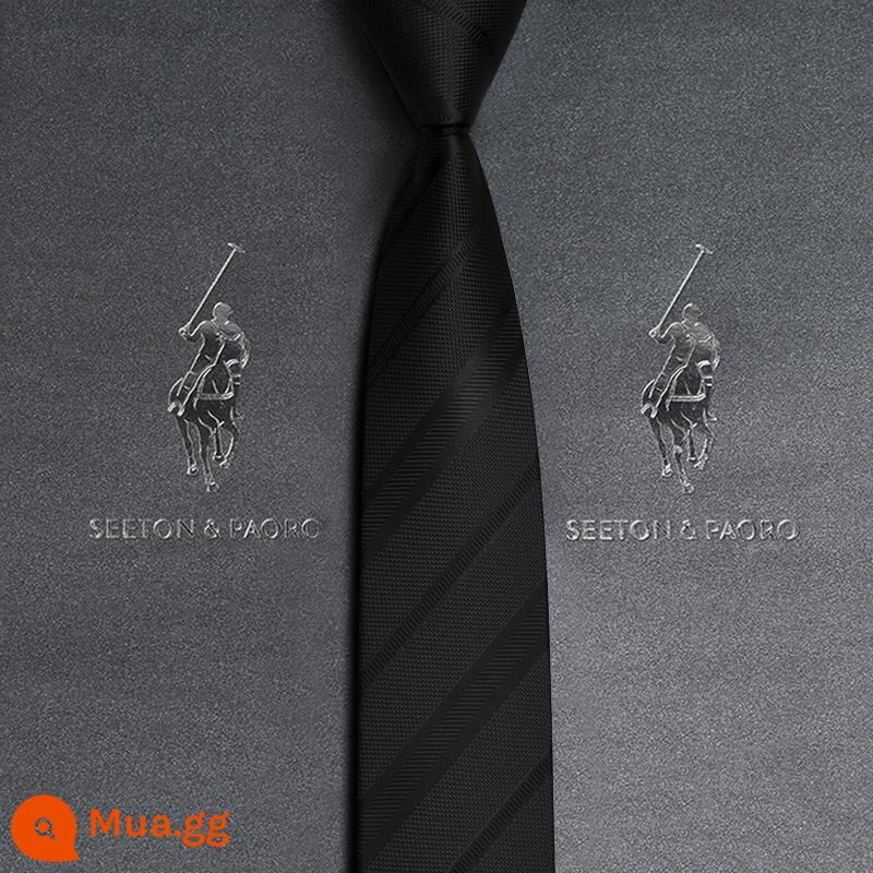 Colorton Ralph Lauren Polo Tie Nam Công Việc Phù Hợp Với Dây Kéo Rảnh Tay Phong Cách Cưới Chú Rể Đen Hộp Quà Tặng Cao Cấp - Sọc đen-Mẫu in tay P718 (cần lưu ý dây kéo)