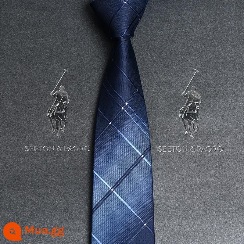 Colorton Ralph Lauren Polo Tie Nam Công Việc Phù Hợp Với Dây Kéo Rảnh Tay Phong Cách Cưới Chú Rể Đen Hộp Quà Tặng Cao Cấp - Kẻ sọc xanh-P708 mẫu in tay (dây kéo cần lưu ý)