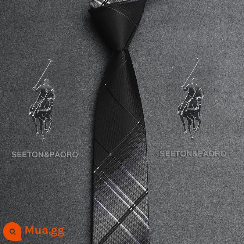 Colorton Ralph Lauren Polo Tie Nam Công Việc Phù Hợp Với Dây Kéo Rảnh Tay Phong Cách Cưới Chú Rể Đen Hộp Quà Tặng Cao Cấp - Mẫu đen xám-Mẫu làm thủ công P702 (cần lưu ý dây kéo)