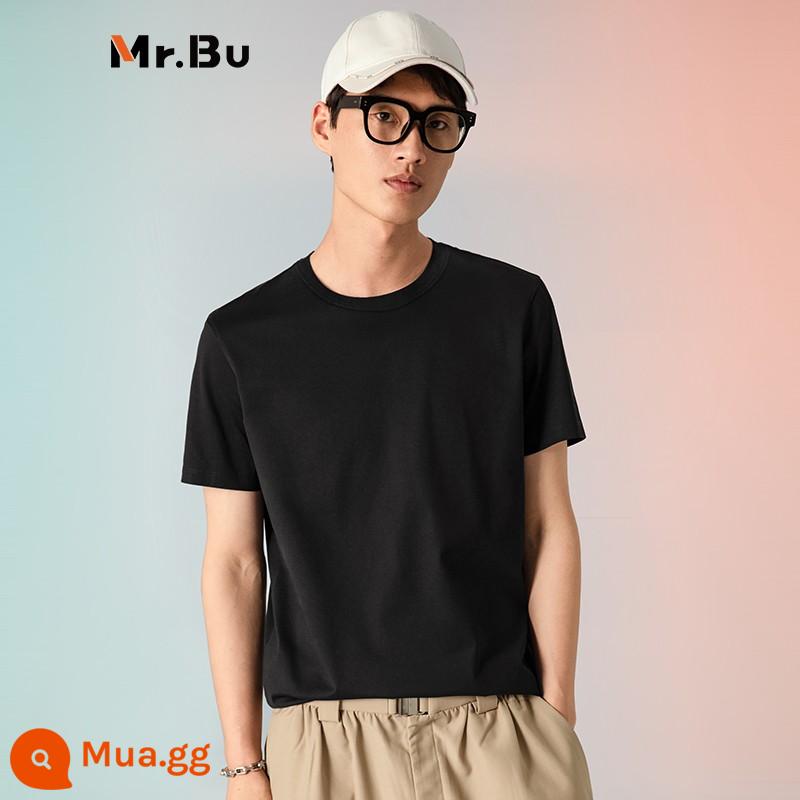 Người nổi tiếng cùng phong cách Mr.Bù vải dài kim tuyến cotton trắng tinh khiết áo thun ngắn tay áo thun nam cổ tròn cotton thuần khiết đồ lót - Phiên bản thông thường tay ngắn dày dặn - màu đen