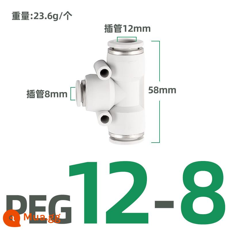 Tee loại chữ T PE-6 8 10 12 tee đường kính thay đổi PEG 8-6 10-8 đầu nối nhanh bằng khí nén nhựa trắng - PEG12-8