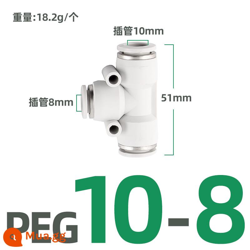 Tee loại chữ T PE-6 8 10 12 tee đường kính thay đổi PEG 8-6 10-8 đầu nối nhanh bằng khí nén nhựa trắng - PEG10-8