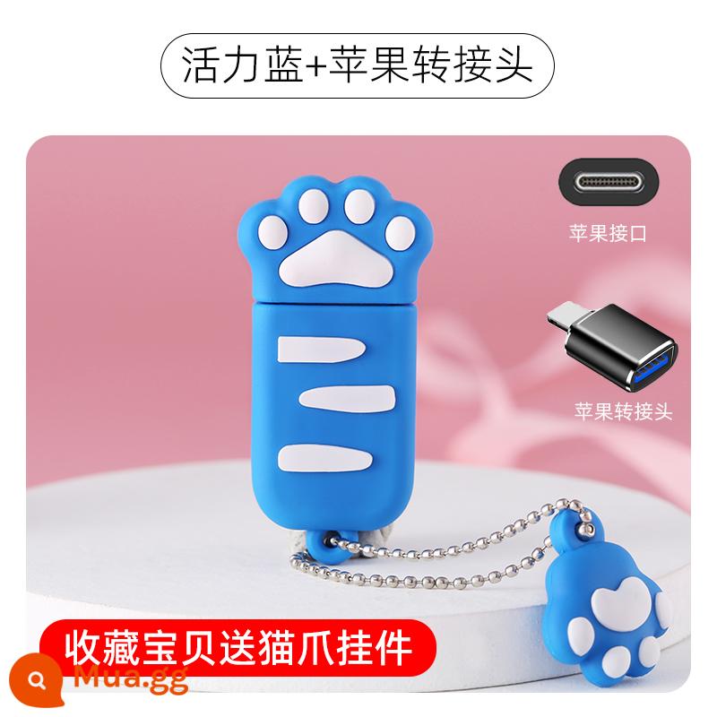 Đĩa di động 64G Điện thoại di động Máy tính kép -use hoạt hình cao giá trị USB Disk di động Creative Dễ thương Tea Tea Cup Cô gái chính thức - 64G [Blue Cat Claw] đi kèm bộ chuyển đổi của Apple