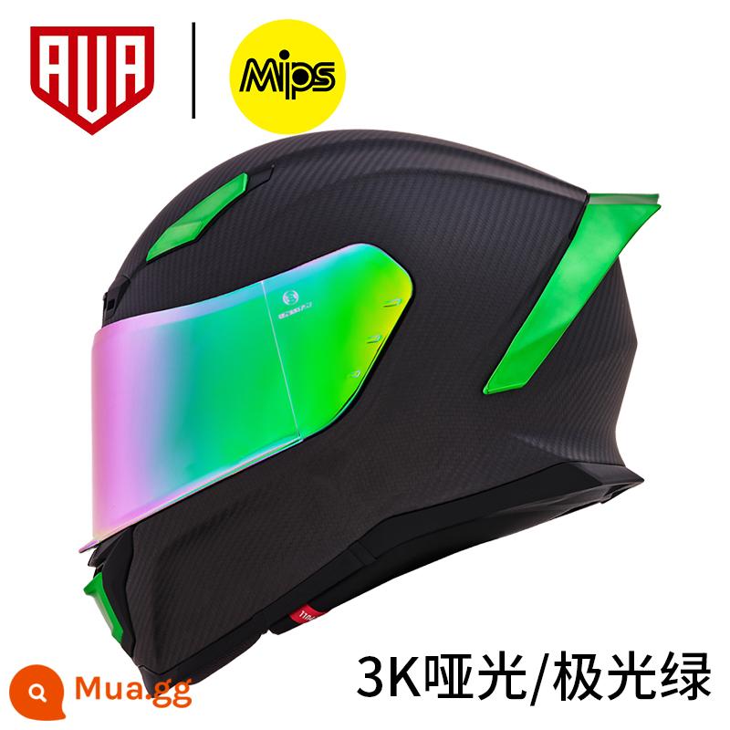 Không gian khác nhau Ava Lightning Hat carbon Mũ động cơ Mũ xe nam Động cơ sương mù đua xe macronine đuôi - Matt Aurora Green tặng kèm miếng dán chống sương mù + tròng kính trong suốt