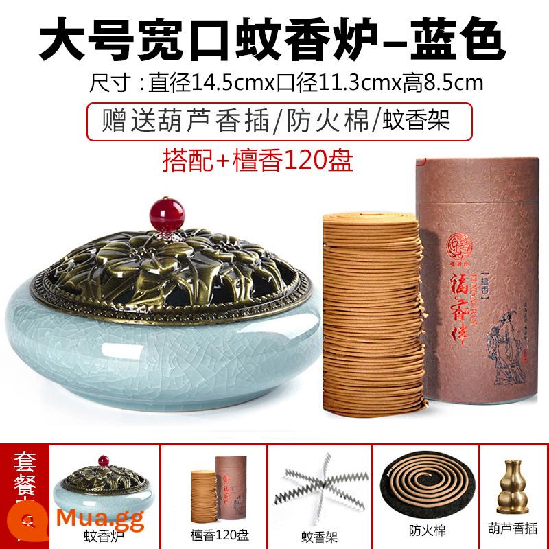 Vòng nhang hộ gia đình trầm hương hương trong nhà nguyên chất ngải cứu Ngải cứu moxibustion hộp nhang gốm gỗ đàn hương đuổi muỗi đồng trang trí - Lư hương muỗi miệng rộng lớn - xanh + đàn hương 120 khay