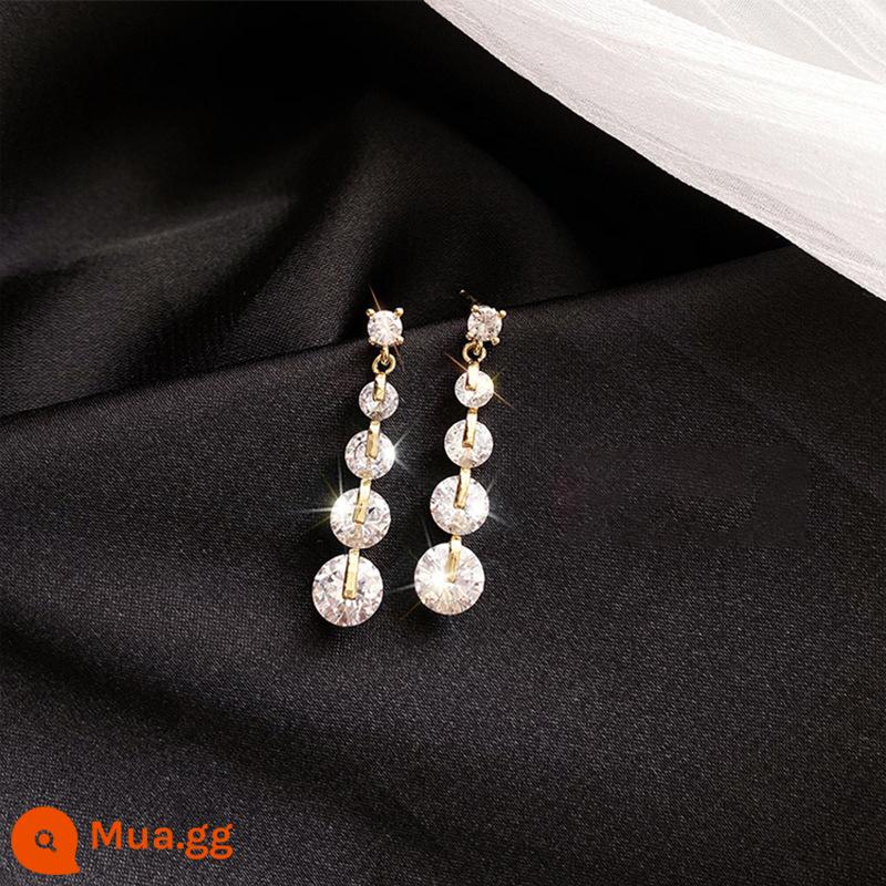 Bông tai bạc 925 kim ngắn bông tai nữ tính khí bông tai zircon Hàn Quốc lưới mới màu đỏ đơn giản bông tai gió lạnh - Khuyên tai hình giọt nước zircon