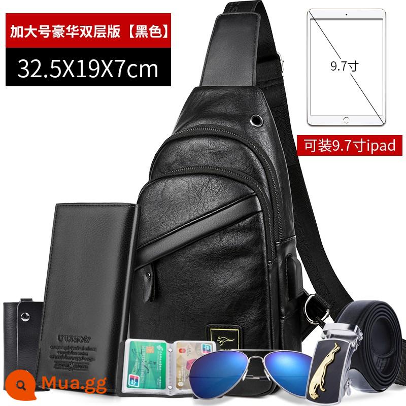 Yuesen Kangaroo Túi ngực Men Summer Bag Bag Messenger Messenger Túi Messenger Đàn ông nhỏ Backpack Hang Oller Shoulder Tag Tide - Phiên bản hai lớp Deluxe cực lớn màu đen [Mua một tặng sáu