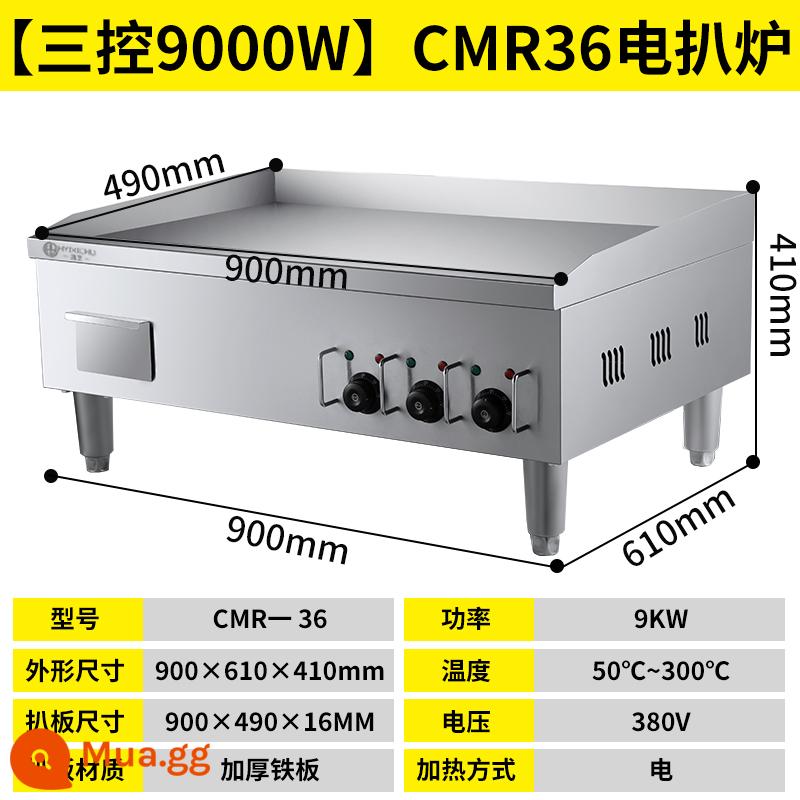 Máy lấy hành lá gas vỉ nướng điện thương mại thiết bị gian hàng teppanyaki bếp rang máy làm mì lạnh chảo rán - [Sưởi điện CMR-36] Tấm nướng 90*49CM dày 16mm|Ba điều khiển 9KW