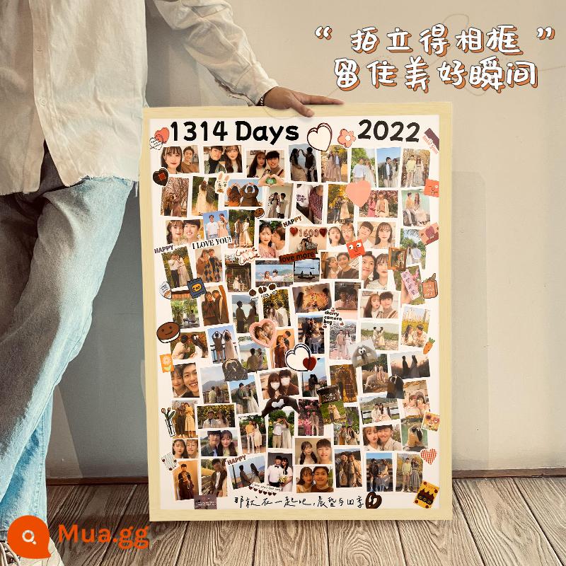 In Ảnh Plus Khung Ảnh Cặp Đôi Tự Làm Tùy Chỉnh Xếp Hình Handmade Album Kỷ Niệm Tường Lớn Polaroid Quà Tặng Sinh Nhật - Màu gỗ nguyên khối, túi quà tặng DIY sáu món miễn phí