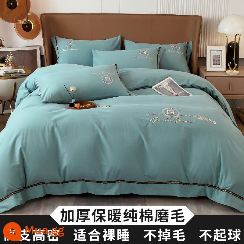 Cao Cấp 200 Tính Cotton Dày Chải 4 Bộ Cotton Nguyên Chất 100 Giường Vỏ Chăn Mùa Đông Chăn Ga Gối Ấm Áp - G-Apple [bông chải nguyên chất dày]