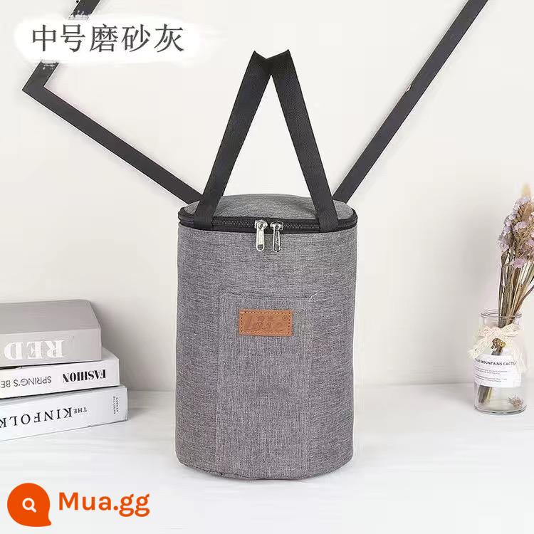 Thống nhiệt cách nhiệt Than Hệ thống sưởi Tay áo dày lớn hình tròn Bento Bento Bento -lifting tròn thùng nhôm túi nhôm túi - Kích thước trung bình cao 23 rộng 15 thùng màu xám đậm [cách nhiệt]