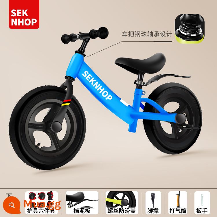 Xe thăng bằng trẻ em không có bàn đạp 2--8 tuổi xe trượt Scooter 12 inch 14 inch xe Scooter trẻ em xe tập đi - Bơm bảo vệ bánh xe tích hợp 14 inch [màu xanh thanh lịch]