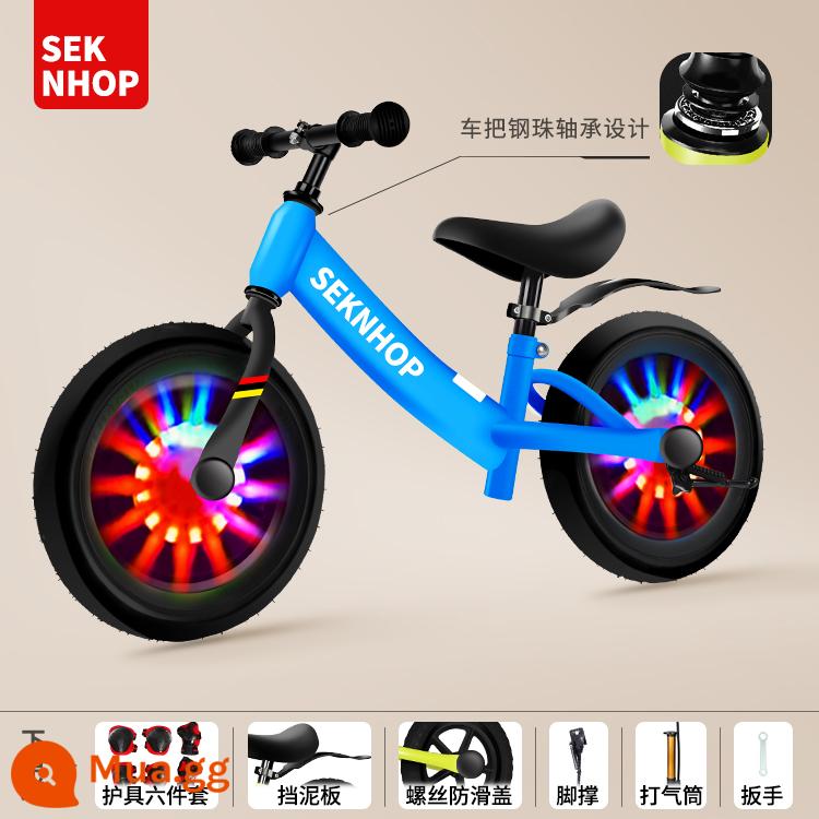 Xe thăng bằng trẻ em không có bàn đạp 2--8 tuổi xe trượt Scooter 12 inch 14 inch xe Scooter trẻ em xe tập đi - Bơm bánh răng bảo vệ bánh xe flash 14 inch [màu xanh thanh lịch]