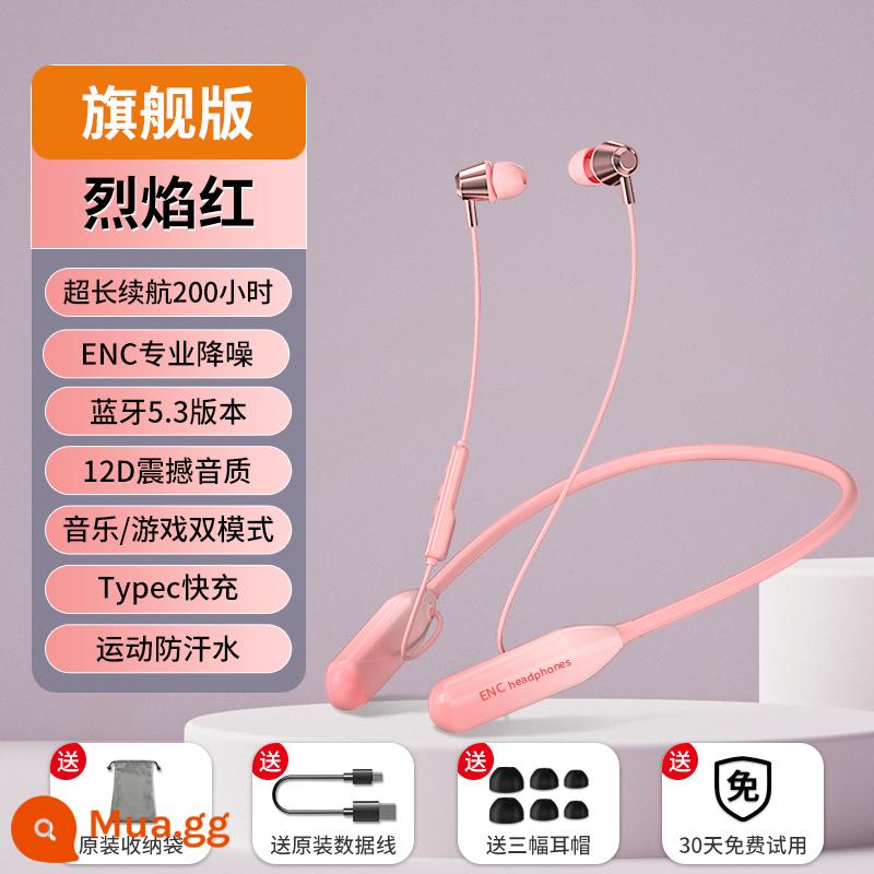 Tai nghe bluetooth công suất lớn đeo cổ không dây pin chờ siêu dài chạy thể thao nam in-ear 2021 sạc typec mới phù hợp oppo Huawei Xiaomi vivo - Flame Red [200 giờ nghe nhạc + chống thấm nước và mồ hôi + bảo hành ba năm]