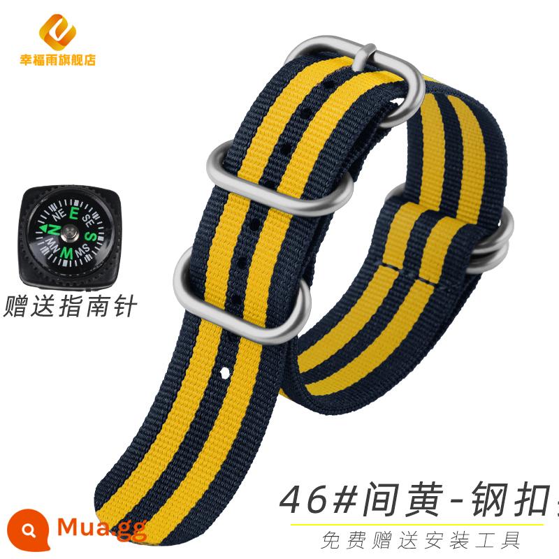 Dây nylon NOTA NATO thích hợp cho la bàn ngoài trời Omega seahorse Jeep jeep Panerai 24 - 46 # màu xanh và vàng - khóa màu thép