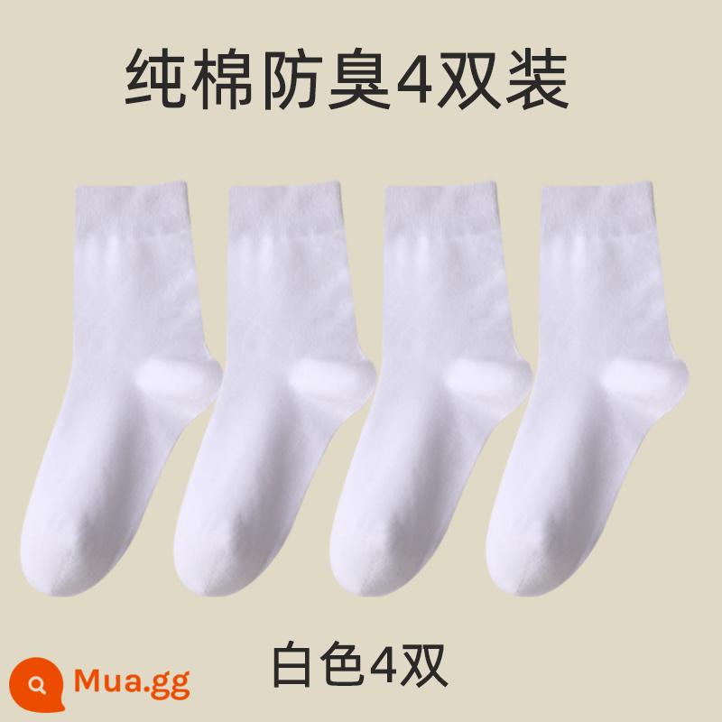 Vớ nam giữa mùa đông mùa đông ưu tú 100%cotton preittey giả vờ mùa đông cotton cotton dày cotton thể thao mùa thu và mùa đông nam - Đã nâng cấp 4 đôi ống dài màu trắng (tổng cộng 4 đôi)