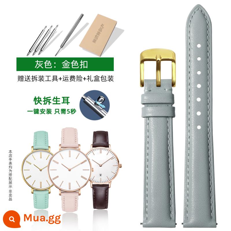 Thích hợp cho dây đeo đồng hồ dw dành cho nam và nữ da thật Phụ kiện Daniel 28|32|36|40mm dây da bò trắng đỏ - Màu xám: khóa cài quả cầu vàng