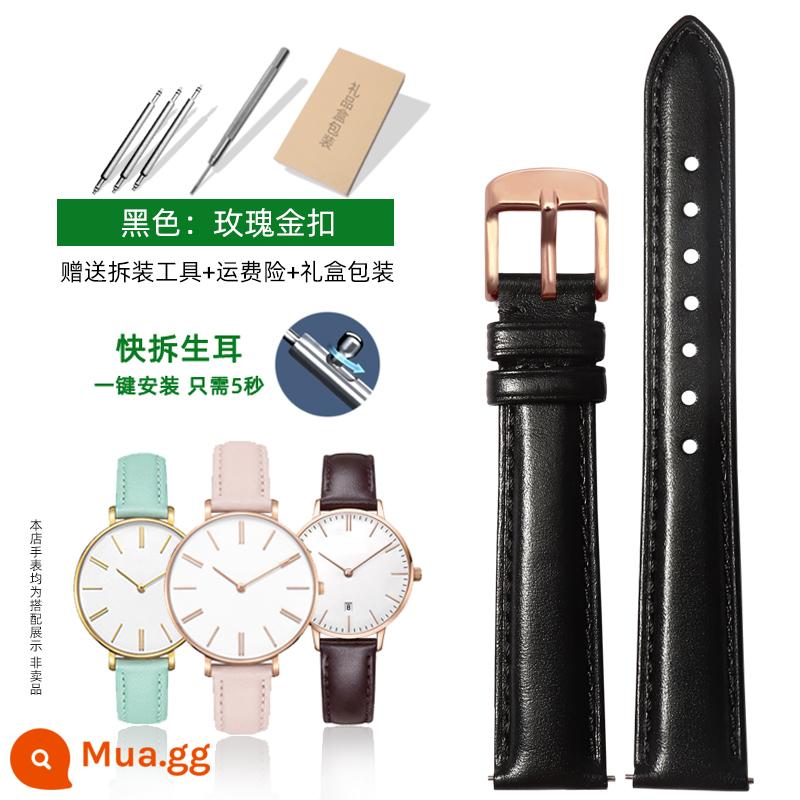 Thích hợp cho dây đeo đồng hồ dw dành cho nam và nữ da thật Phụ kiện Daniel 28|32|36|40mm dây da bò trắng đỏ - Màu đen: khóa cài hình quả cầu màu vàng hồng