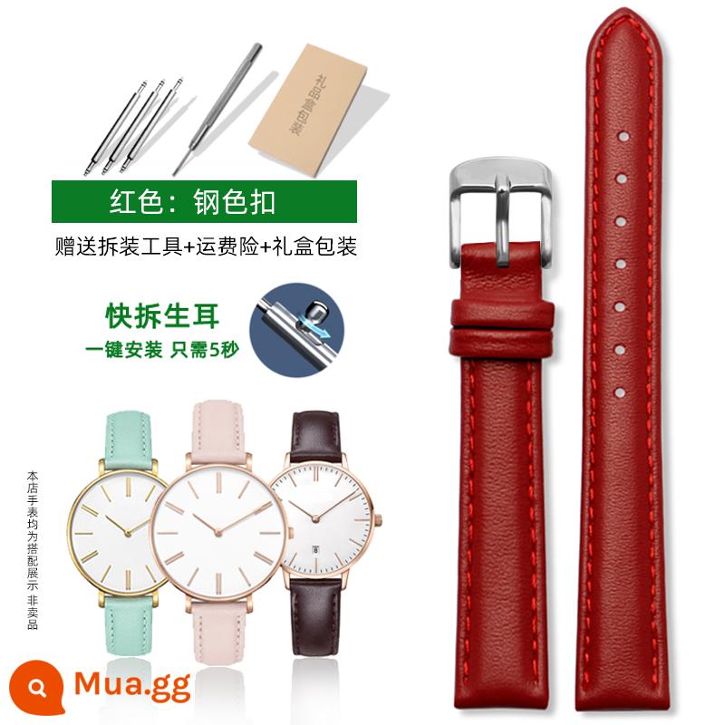 Thích hợp cho dây đeo đồng hồ dw dành cho nam và nữ da thật Phụ kiện Daniel 28|32|36|40mm dây da bò trắng đỏ - Màu đỏ: khóa cài quả cầu màu bạc