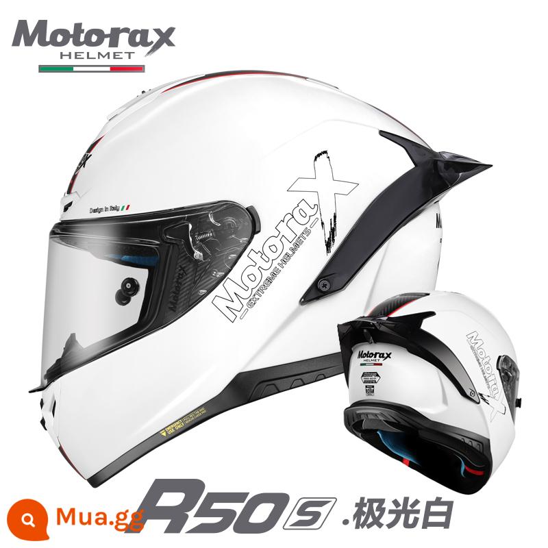 MOTORAX R50S Koi Đầu Xám Mũ Bảo Hiểm Nam Nữ Bốn Mùa Đầu Máy Full Mũ Bảo Hiểm Cá Tính Thoáng Mát Đầu Máy Đa Năng - R50S Trắng Cực Quang