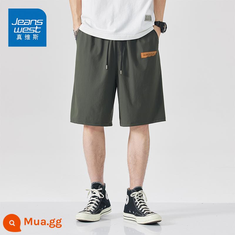 JR Jeanswest quần short lụa băng nam mùa hè áo khoác ngoài nam quần năm điểm khô nhanh quần thể thao nam năm điểm mùa hè A - [Quần short điều hòa Ice Silk]Màu xanh quân đội#花英英