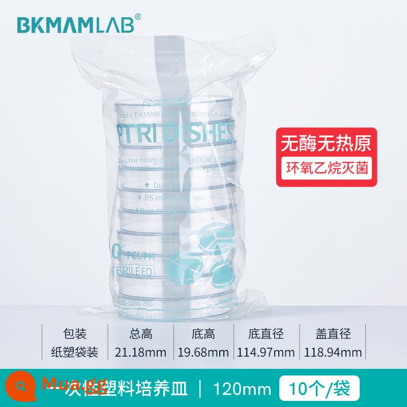 Đĩa petri nhựa dùng một lần sinh học Bikman Đĩa petri vi khuẩn tròn 60mm 90mm Đĩa petri vô trùng hai ba bốn ngăn tấm khử trùng tấm đóng gói độc lập nâng cao - 120mm 10 cái/túi