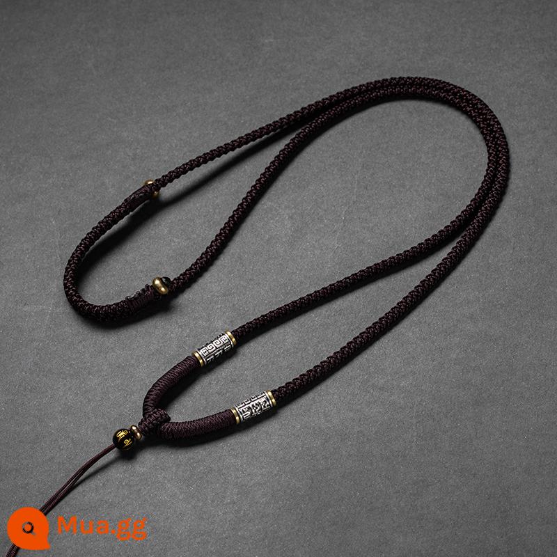 Huasu bạc 925 sáu ký tự mantra mặt dây chuyền handmade kim cương thắt nút dây buộc Hetian mặt dây chuyền ngọc bích dây ngọc lục bảo sáp ong treo cổ - Dây nâu + mã não đen