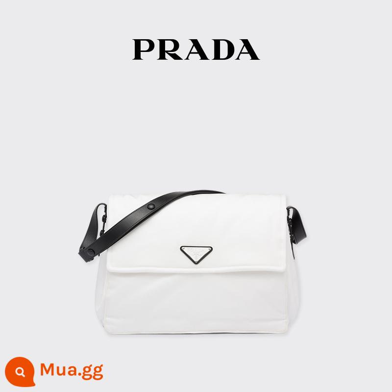 【Quà tặng】Túi đeo chéo cỡ lớn có đệm bằng nylon tái chế dành cho nữ của Prada/Prada Cini Túi đeo chéo - trắng đen