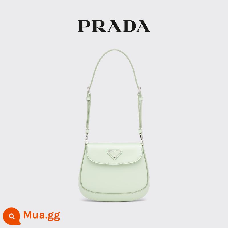 【Quà tặng năm mới】Túi đeo vai nhỏ có nắp gập bằng da sáng bóng của Prada/Prada Ladies Cleo - xanh nước biển