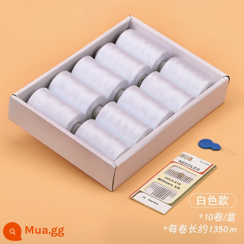 Đóng hộp hộ gia đình đường chỉ may màu chỉ may tay cuộn nhỏ 402 chỉ máy may phù hợp với quần áo may tay đường kim - 3x cuộn chỉ lớn màu trắng được nâng cấp (tặng gói kim + xỏ chỉ)