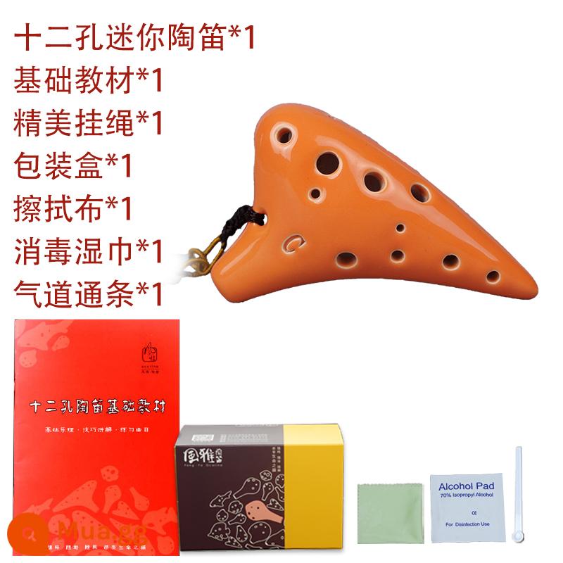 Vòng cổ Fengya ocarina mini 12 lỗ Ocarina SC mặt dây chuyền cao cấp C tone 12 lỗ màu xanh và trắng sứ tráng men cho người mới bắt đầu - Ocarina mini 12 lỗ âm cao C, Cam rực rỡ