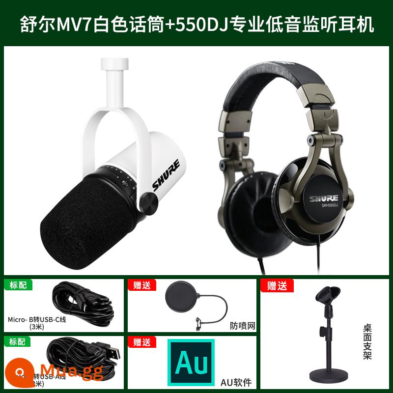 Shure Shure MV7 micro neo chuyên nghiệp máy tính bảng ghi âm trực tiếp lồng tiếng micro động USB - Gói tai nghe giám sát âm trầm chuyên nghiệp MV7 White + SRH550DJ