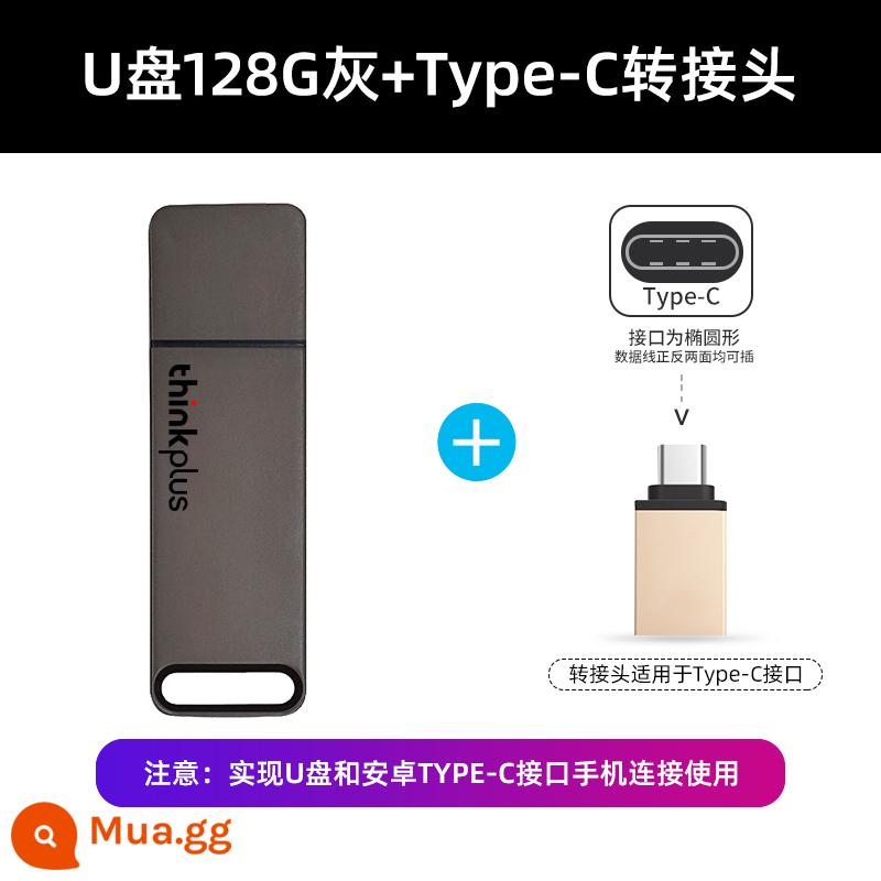 Ổ đĩa flash Lenovo 256G dung lượng lớn kim loại tốc độ cao 3.0 chính hãng máy tính trên ô tô Ổ đĩa flash USB X3 lite tùy chỉnh 128g - Tiêu đề màu xám 128G+Typec