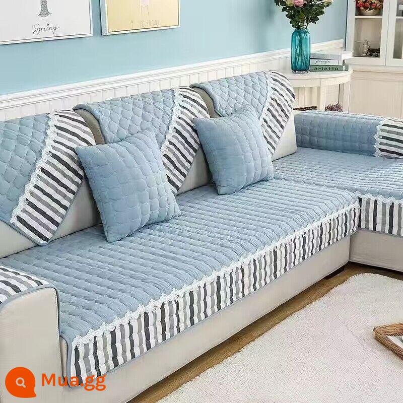 Ưu đãi đặc biệt và miễn phí vận chuyển đệm, đệm sofa, vỏ sofa, vỏ bọc chống trượt đa năng cho tất cả các mùa, đệm trọn gói đơn giản, đệm chống mài mòn - sọc xanh