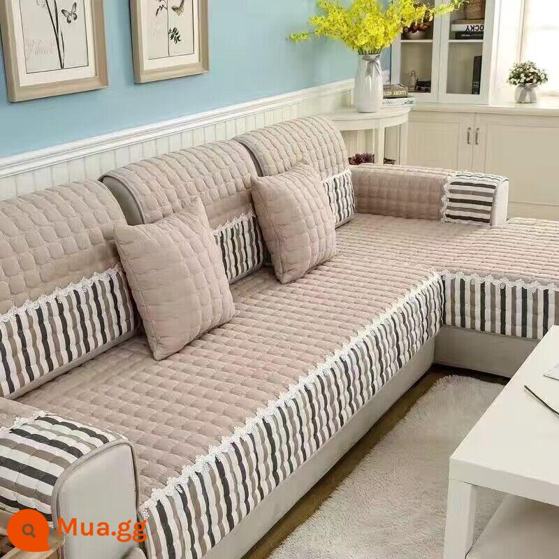 Ưu đãi đặc biệt và miễn phí vận chuyển đệm, đệm sofa, vỏ sofa, vỏ bọc chống trượt đa năng cho tất cả các mùa, đệm trọn gói đơn giản, đệm chống mài mòn - Sọc nâu