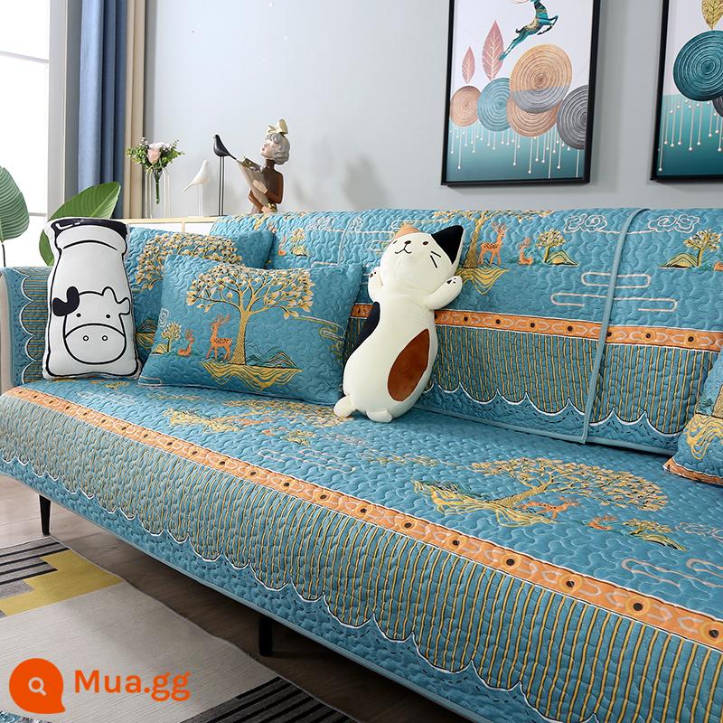 Ưu đãi đặc biệt và miễn phí vận chuyển đệm, đệm sofa, vỏ sofa, vỏ bọc chống trượt đa năng cho tất cả các mùa, đệm trọn gói đơn giản, đệm chống mài mòn - hươu may mắn màu xanh