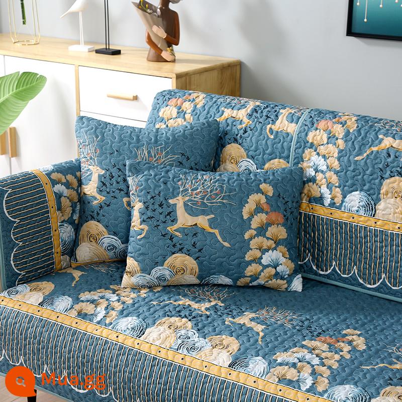 Ưu đãi đặc biệt và miễn phí vận chuyển đệm, đệm sofa, vỏ sofa, vỏ bọc chống trượt đa năng cho tất cả các mùa, đệm trọn gói đơn giản, đệm chống mài mòn - hươu bạch quả màu xanh