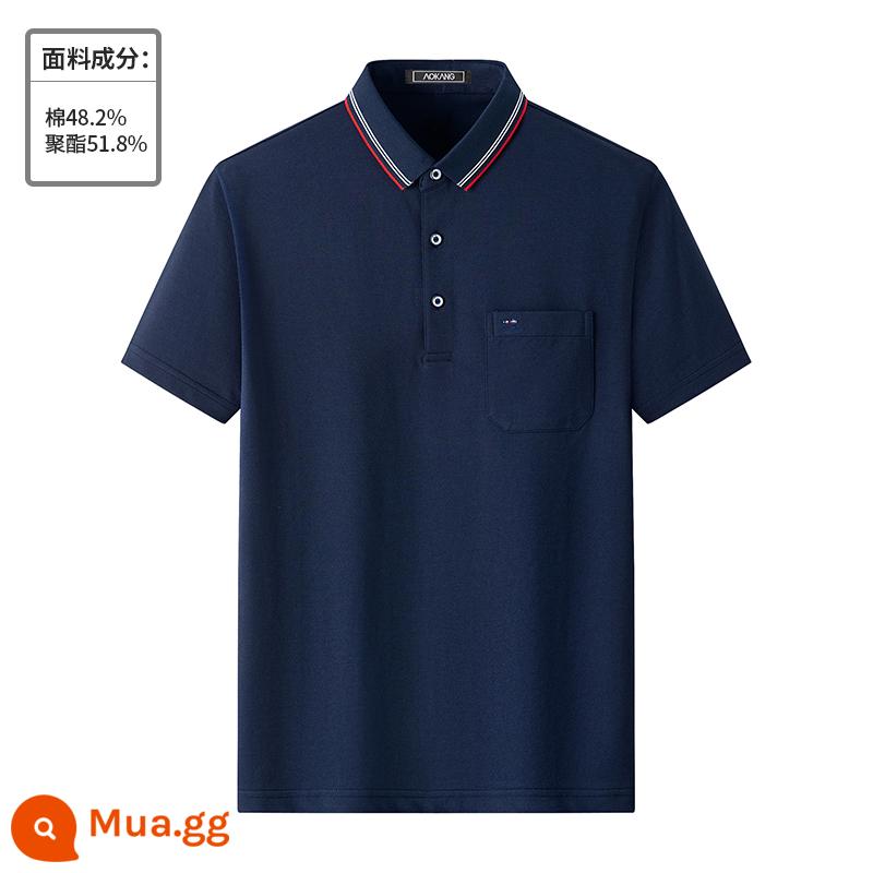 [Cotton làm bóng kháng khuẩn] Áo thun ngắn tay có ve áo Aokang dành cho nam giới trung niên với áo polo rộng rãi vào mùa hè - BW1902-màu xanh sapphire