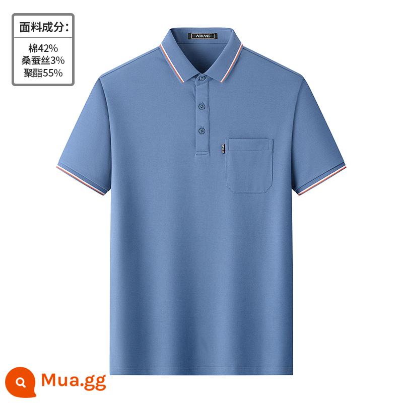 [Cotton làm bóng kháng khuẩn] Áo thun ngắn tay có ve áo Aokang dành cho nam giới trung niên với áo polo rộng rãi vào mùa hè - 9927-màu xanh