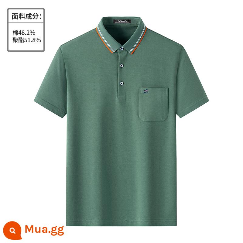 [Cotton làm bóng kháng khuẩn] Áo thun ngắn tay có ve áo Aokang dành cho nam giới trung niên với áo polo rộng rãi vào mùa hè - BW1902-xanh