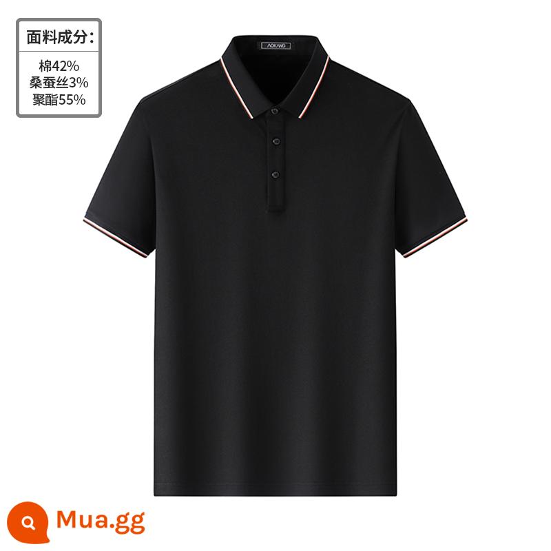 [Cotton làm bóng kháng khuẩn] Áo thun ngắn tay có ve áo Aokang dành cho nam giới trung niên với áo polo rộng rãi vào mùa hè - 6688-đen