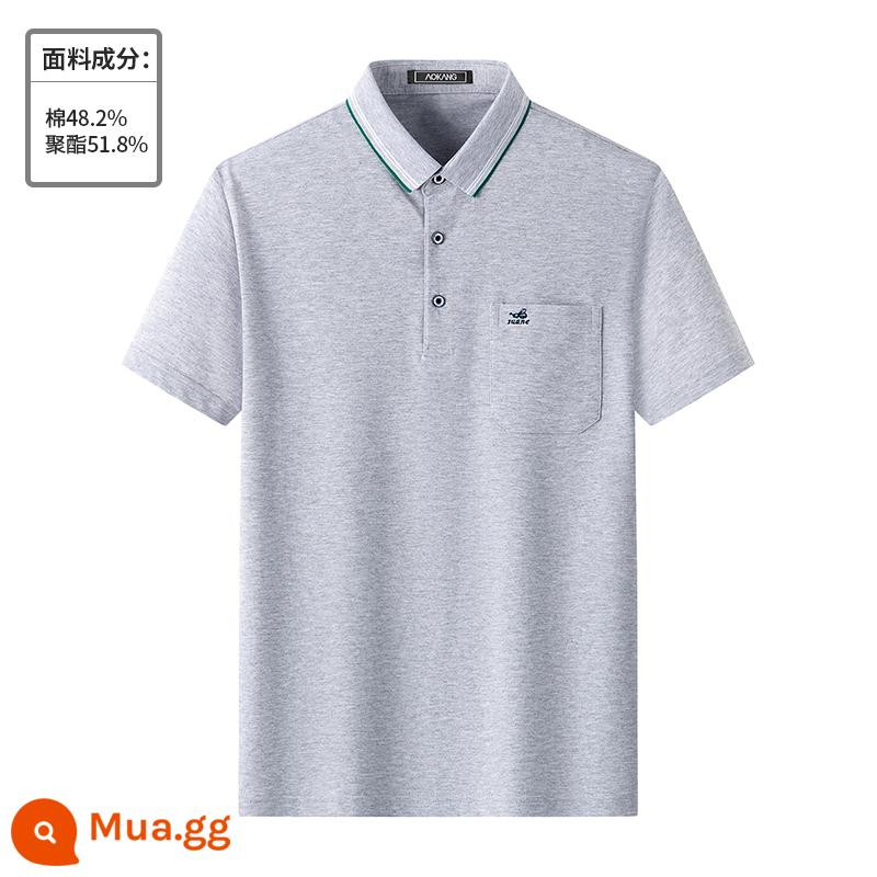 [Cotton làm bóng kháng khuẩn] Áo thun ngắn tay có ve áo Aokang dành cho nam giới trung niên với áo polo rộng rãi vào mùa hè - BW1902-màu xám