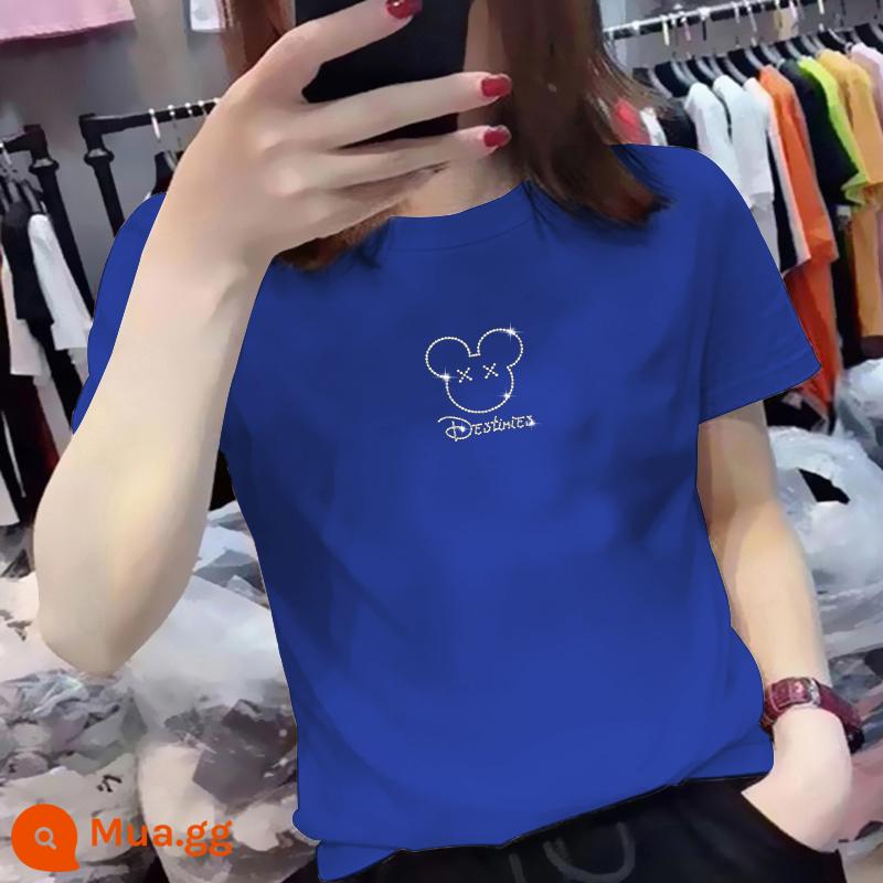 Nhà Ga Châu Âu Cotton Nguyên Chất Cổ Tròn Khảm Kim Cương Áo Thun Nữ Mùa Hè 2023 Mới Màu Trắng Slim Slim Nửa Tay Xu Hướng Ins - Kleinlan